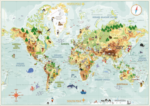 Mapa Infantil animales, monumentos y etnias. 100x70 cm.